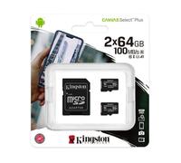 Pack 2 Tarjetas de Memoria KINGSTON 64GB MicroSD Canvas Select Plus 100R A1 C10 + Adaptador