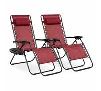 Pack 2 Tumbonas o Sillas de Exterior Plegables para jardín | Playa | Piscina o Terraza | Hamacas Reclinables Camping con Portavasos y Reposacabezas | Hasta 150kg | Silla plegable playa o Tumbona