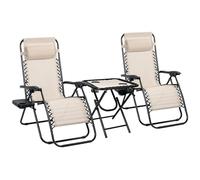 Pack 2 Tumbonas o Sillas de Exterior Plegables y reclinables con mesita para jardín, Playa, Piscina, terraza. Gravedad Zero 2 Unidades, Acero Ligero, Portavasos y Reposacabezas. Beige