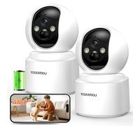 Pack 2 Unidades Camara Vigilancia WiFi Interior Sin Cables, Batería 6000mAh Recargable Larga Duración, 2.5K 4MP Visión Nocturna Color, 360° PTZ, Detección PIR, Cobertura Bebé Mascotas Seguridad Hogar