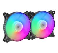 Mars Gaming - MFDUO, Kit 2 Ventiladores FRGB Rainbow 360°, Ultra-silencioso, Doble Conexión 3PIN + 4PIN, Negro