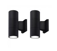 wonderlamp Pack 2 Aplique de pared 2 Luces GU10 exterior Chill, 65W, Impermeable IP44, Lámpara Exterior Moderno, Cilíndrico, Negro