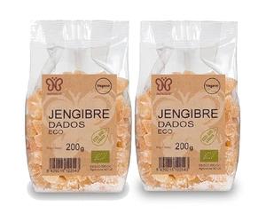 Pack 2 x Jengibre Caramelizado en Dados Naturcid Bio 200 g (400 g total) - Dados de jengibre ecológico con azúcar de caña, snack dulce-especiado, ideal para yogur y repostería
