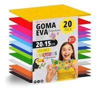 Pack 20 Hojas Goma Eva, Colores Surtidos Purpurina, Tamaño 20x15cm, 15 Colores Diferentes Ideales para Proyectos Creativos, Manualidades, Uso Escolar, Profesional (Con Purpurina)
