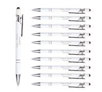 Pack 200 bolígrafos Personalizados con tu nombre o texto | Chrome Blanco | Puntero para dispositivos móviles | Grabado a láser | Lote bolígrafos publicitarios, bodas, comuniones, merchandising