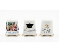 Pack 24 Dedales Cerámicos Jumbo Personalizados | Regalo Profesora Fin de Curso con Foto | Detalle Graduación Comunión Boda Invitados | Impresión UV 4x3cm Souvenir Original