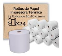 Pack 24 Rollos Papel Térmico 80x80x12 mm - Papel para Tickets de Impresoras, Cajas Registradoras, TPV - Sin BPA, Calidad y Durabilidad