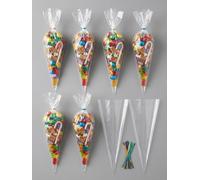 Pack 25 Bolsas Cono Transparentes con Cierre Twist - Bolsitas Chuches Regalo Invitados - Detalle Fiesta Cumpleaños Comunión Boda Candy Bar