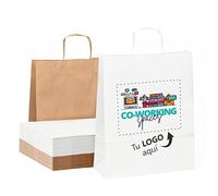 Pack 25 Bolsas de Papel Personalizadas con Logo | Cuida la Presentación de Tus Regalos | Bolsas de Papel con Asas para Bodas, Tiendas, Navidad, Cumpleaños | Bolsa Mediana (25x31x11 cm), Kraft