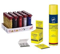Pack 25 Uds. Shiny Dots Mechero Encendedor Redondo Recargable con Piedra recambiable + 1 Clipper Gas ISOBUTANO para MECHEROS + Clipper 9 Piedras de Mechero