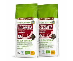 Pack 2x Café Premium en Grano Colombia Cauca Ethiquable Bio 500 g | 2 Paquetes de 500 g (Total 1 kg) | Café Ecológico de Origen | Tueste Aromático