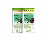 Pack 2x Chocolate Negro 72% Haití Ethiquable Bio 100 g | 2 Tabletas de 100 g (Total 200 g) | Cacao Ecológico de Origen Haití | Sabor Intenso y Aromático | Comercio Justo