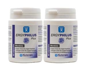 Pack 2x ErgyPhilus Plus 60 Cápsulas | Nutergia | Probióticos con Lactobacillus y Bifidobacterium | Equilibrio de la Flora Intestinal | Sin Gluten ni Lactosa