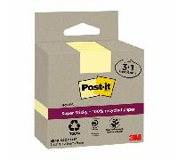 PACK 3+1 BLOCS 90 HOJAS NOTAS RECICLADAS ADHESIVAS 76X76MM SUPER STICKY AMARILLO PASTEL 654 RSSCY3+1F POST-IT 7100285105