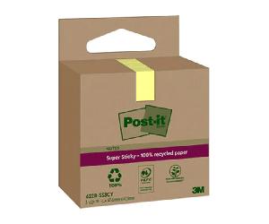 PACK 3 BLOCS 70 HOJAS NOTAS RECICLADAS ADHESIVAS 47,6X47,6MM SUPER STICKY AMARILLO PASTEL CAJA CARTON 622 RSS3CY POST-IT 7100284575