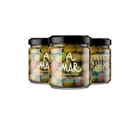 Pack 3 Botes de Aceitunas Gordal A Mar Espectacular 370g - Marinadas con salsa A Mar d’Amunt by Paco Pérez - Aceitunas gourmet con aceite de oliva virgen extra y matices marinos - Sabor mediterráneo