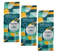 Pack 3 Café Colombia Molido Eathica Bio 250 g, 100% arábica ecológico y de comercio justo, perfil suave y dulce, café de origen en formato ahorro con 750 g totales.