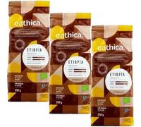 Pack 3 Café Etiopía Molido Eathica Bio 250 g, 100% arábica ecológico y de comercio justo, cuerpo y acidez media, notas a miel y jazmín, 750 g totales.