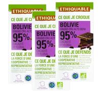 Pack 3 Chocolate Negro 95% Bolivia Etiquable Bio 100 g, 300 g total, tabletas ecológicas con 95% cacao, sabor intenso, formato ahorro para amantes del cacao puro.