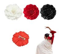 Pack 3 | Clips de Pelo de Clavel para Flamenca | Flor Flamenca Pelo | Peineta Flamenca y Accesorios para la Feria de Abril | Sevillana, Boda y Fiesta | Negro, Rojo, blanco