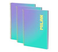 Pack 3 Cuadernos A4 Milan Sunset Pautados 90 Hojas Turquesa