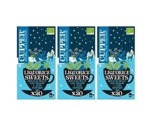 Pack 3 Infusión Winter Liquorice Cupper Bio, Regaliz, Hinojo y Anís, 20 Bolsitas por Caja, Infusión Ecológica Dulce y Especiada, Total 60 Bolsitas