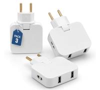 Pack 3 Ladron Enchufe Plano USB 4000W Giratorio 180º Enchufe Extraplano Pared 2 USB 2 Tomas Adaptador Compacto Viaje Oficina Casa Carga Rapida Compatible Tipo F Tipo B
