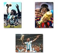 Pack 3 Láminas Decorativas DIN A4 Leyendas copas del mundo del Fútbol | Messi, Maradona y Yamal | Cuadros en PVC Espumado 3 mm con Gancho para Colgar | Decorar Habitación, Salón o Bar | Regalo Único