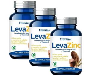 Pack 3 LevaZinc Ynsadiet 225 cápsulas vegetales, 675 cápsulas totales, levadura de cerveza con zinc y vitamina E, complemento para cabello, piel y uñas, formato ahorro.