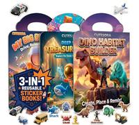 Pack 3 Libro Pegatinas Reutilizables Niños 2-3 AñosPegatinas Infantiles 3D Dinosaurios, Ciudad y Océano -Sticker Book Educativo, Regalo Niña y Niño, Cuentos 2 Años