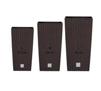 Pack 3 macetas altas prosperplast (11,4/16,3/19 litros) rato square de plastico en color ocre oscuro con deposito.