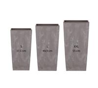 Pack 3 macetas altas prosperplast (11,4/19/35 litros) urbi square effect de plastico en color gris claro con deposito.
