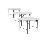 THINIA HOME Pack 3 Mesas Plegables Portátiles Resina Ø121cm Blanco Efecto Granito