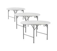 THINIA HOME Pack 3 Mesas Plegables Portátiles Resina Ø150cm Blanco Efecto Granito