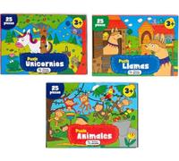 Pack 3 Puzzles Infantiles 25 Piezas | Puzzle Animales, Llamas y Unicornios para Niños +3 Años | Puzles Educativos 35 x 25 cm | Juego de Aprendizaje, Concentración y Motricidad