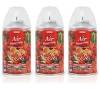 Pack 3 Recambios Aerosol Ambientador Spray Frescor Natural para Difusores y Manual, Esencia para hogar con Aroma Rosas 250 ml