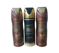 PACK 3 UNIADES - DESODORANTES UNISEX - KHAMRAH NEGRO, 2 UNIADES DE ASAD BURBAN 200 ML - LATTAFA SET 3 UNI