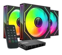 MARS GAMING MF-3DPROKIT, Kit 3x Ventiladores PWM 120mm, Iluminación ARGB Infinity Mirror 3D, Sistema Control PWM, Rodamientos FDB, Mando a Distancia y HUB, Compatibilidad Total ARGB, Negro