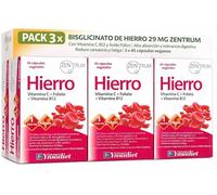 Pack 3 x Bisglicinato de Hierro 29 mg Zentrum | Con Vitamina C, B12 y Ácido Fólico | Alta absorción y tolerancia digestiva | Reduce cansancio y fatiga | 3 x 45 cápsulas veganas