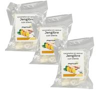 Pack 3 x Caramelos de Jengibre con Stevia 50 g (150 g total) - Caramelos sin azúcares añadidos, sabor intenso y especiado, ideales para llevar, formato bolsillo, 3 bolsas