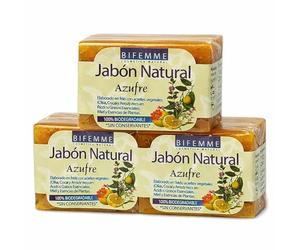 Pack 3 x Jabón Natural de Azufre Bifemme Ynsa diet 100 g | Limpieza profunda para piel grasa y con imperfecciones | Uso diario en rostro, espalda y cuerpo