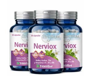 Pack 3 x Nerviox Zentrum Ynsadiet 30 cápsulas (90 cápsulas) | Melisa, azahar, tila, romero y vitaminas B1 B3 B6 | Complemento para el sistema nervioso y el bienestar emocional