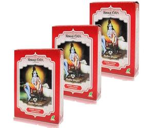 Pack 3 x Radhe Shyam Henna Super Caoba Luminoso 100 g - Coloración vegetal en polvo, tono caoba brillante, sin amoníaco ni PPD, sin sales metálicas, aplicación fácil en casa