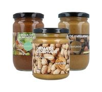 Pack 3x Cremas de Frutos Secos Bio | 1x Crema de almendras tostadas bio 250 g | 1x Crema de cacahuete bio 250 g | 1x Crema de avellanas bio 290 g