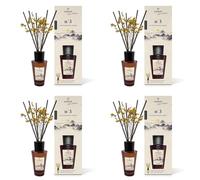 Pack 4 Ambientadores Mikado Ambar Signature nº3 Sandalwood & Amber 85 ml | Difusor de Varillas con Flor Decorativa | Aroma Sándalo, Madera de Eucalipto y Bois de Guayac | Fragancia Elegante para Hogar