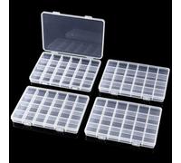 Pack 4 Cajas Organizadoras Transparentes de Plástico con 24 Compartimentos, Caja de Almacenaje para Joyas, Pendientes, Manualidades, Tornillos y Pequeños Accesorios