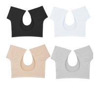 Pack 4 Camisetas Anti-Sudor Mujer - Top Respirante Absorbente, Protección Axilas Sin Marcas, Manga Corta Lavable para Yoga, Deporte y Diario (Negro+Blanco+Gris+Color Piel)