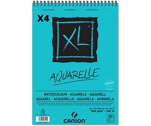 Pack 4 - Canson XL Aquarelle, Álbum Espiral Microperforado, A4, 30 Hojas, Grano Fino 300g