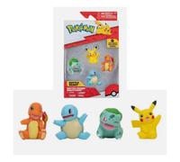 Bizak Pokemon Pack 4 figuras mini de la región Kanto, Pikachu, Bulbasaur, Squirtle y Charmander, producto oficial, coleccionistas fans de la serie de anime y para niños a partir de 4 años, (63222977)