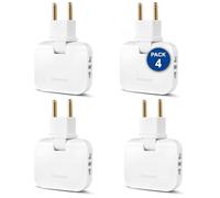 Pack 4 Ladrón Enchufe Plano de 3 Tomas con Diseño Fino para Espacios Reducidos - Ladron Plano Pared con Cabezal Giratorio 180º - Adaptador Americano y Europeo | 3-Stars
